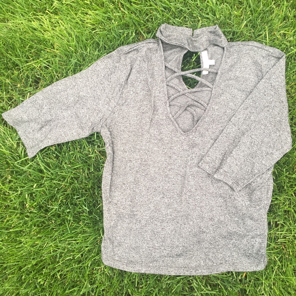 Grey Cross Cross Choker Crop Top